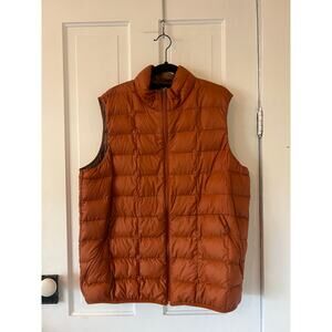 REI co-op men's XL burnt orange down vest lightweight travel puffy puffer winter